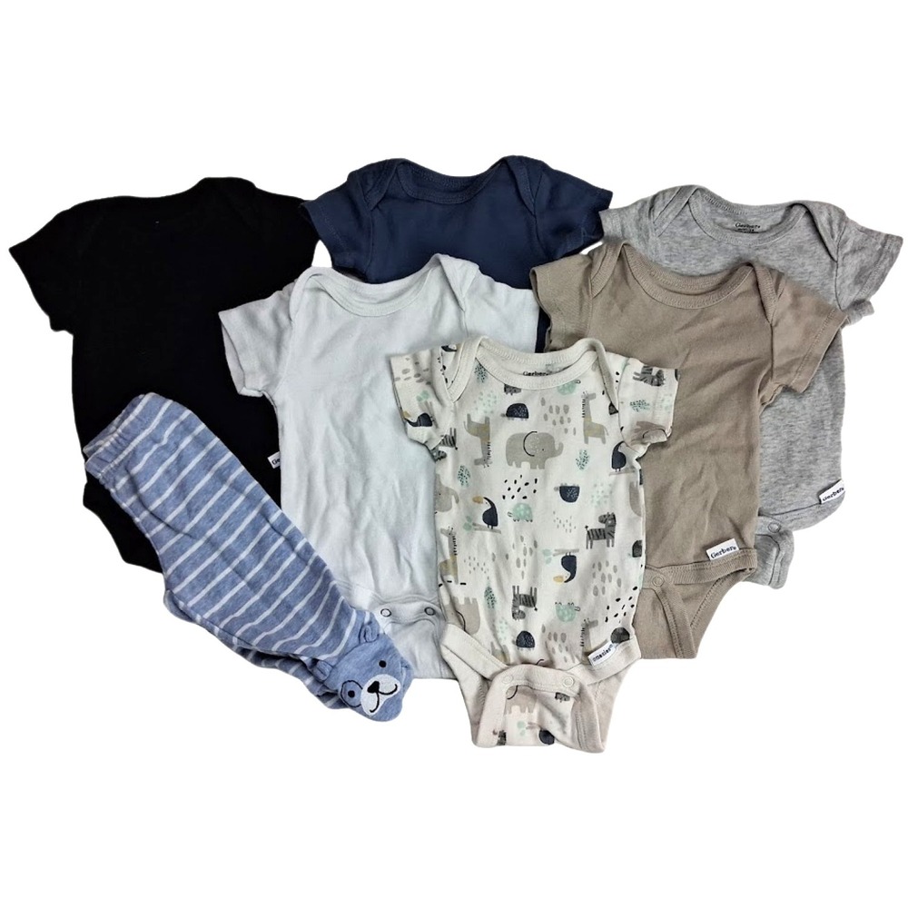 Gerber Baby 6pc Bodysuit Lot Sz Newborn Solid‎ Short Sleeve Boy Cotton